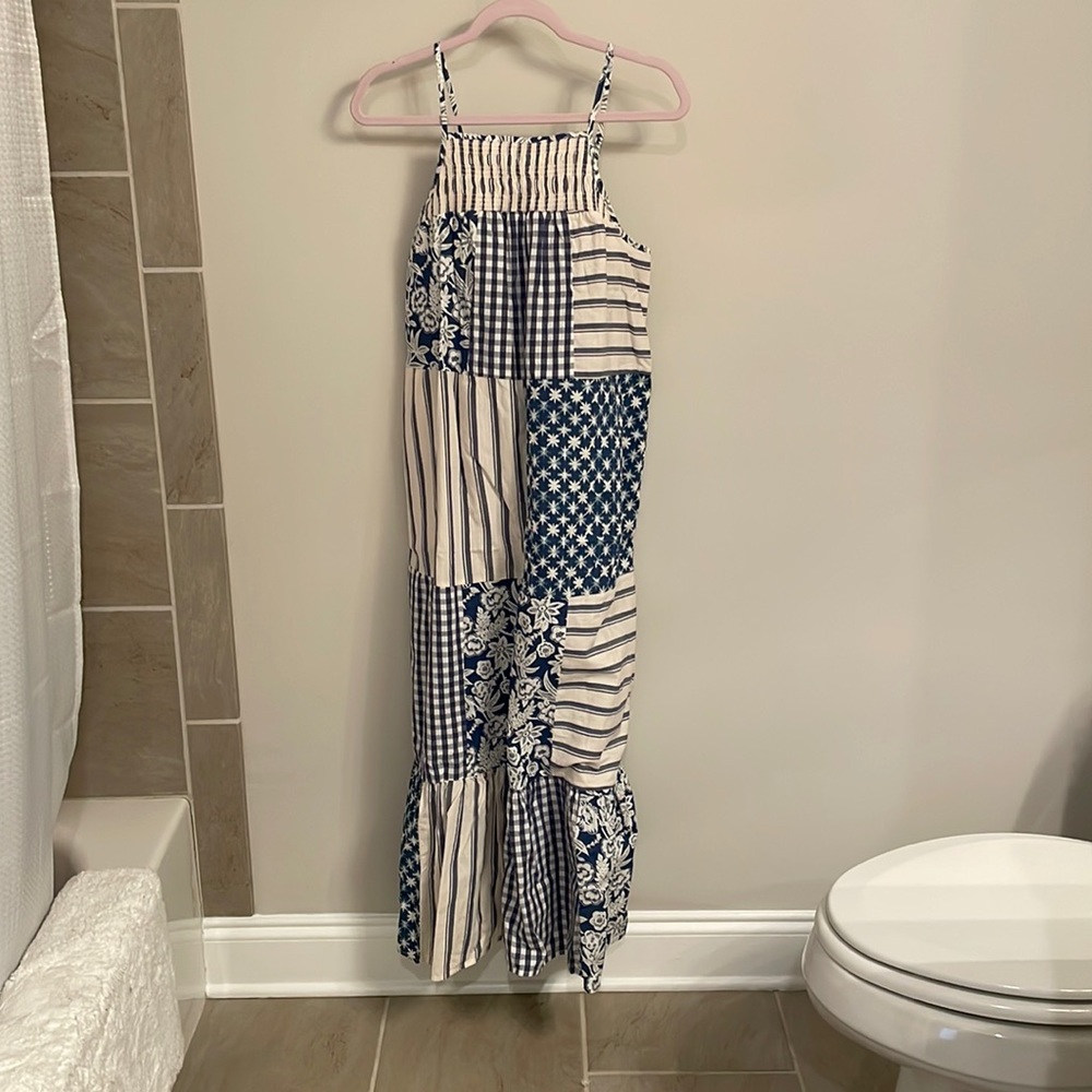 Linen patchwork maxi dress